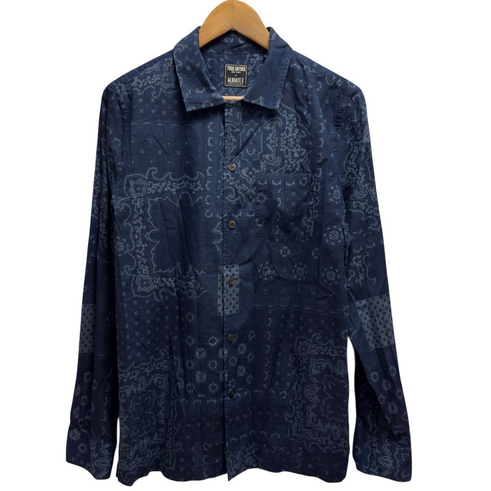 Todd Snyder Albiate Men's Small Blue Bandana Paisley Button Front Italian Shirt